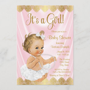 Invitation Baby shower bébé rose or Tutu Pearl