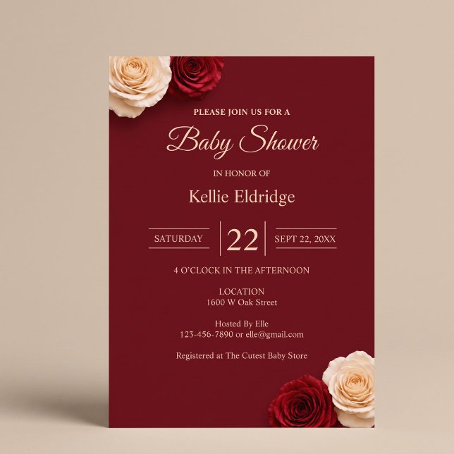 Invitation Baby-Shower Bébé Rose Rouge (Créateur téléchargé)