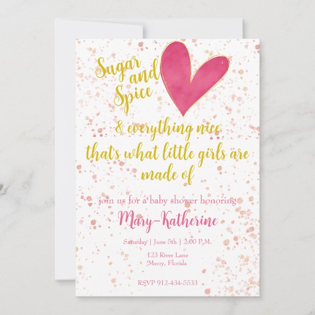 Invitation Baby shower bébé sucre et épice fille (Devant)