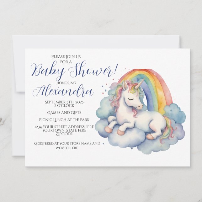 Invitation Baby shower bébé Unicorn garçon (Devant)