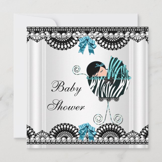 Invitation Baby shower Bébé Zebra Garçon noir blanc bleu (Devant)