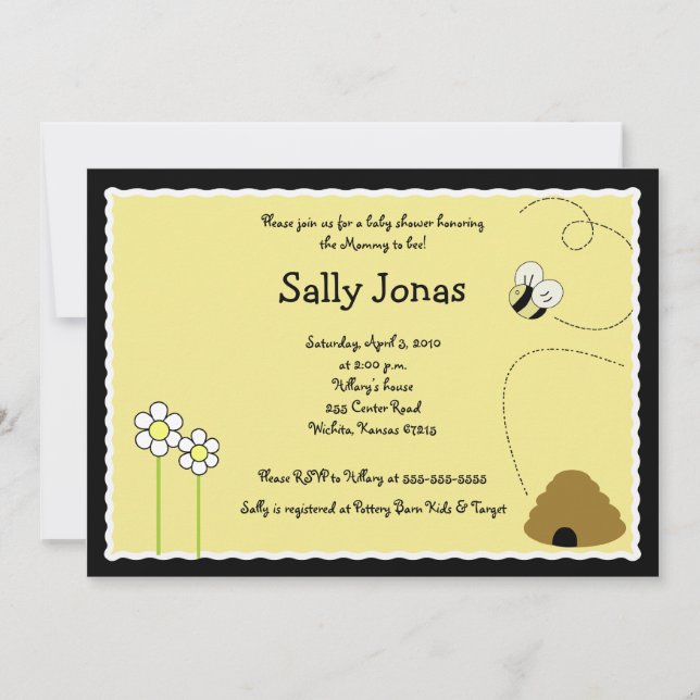 Invitation Baby shower Bee Happy Bumblebee (Devant)