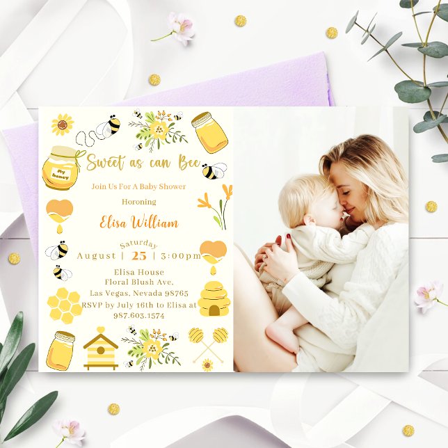 Invitation Baby shower Bee Sweet As Can Bee Photo (Créateur téléchargé)