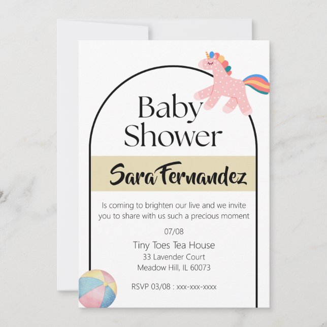 Invitation Baby shower beige blanc (Devant)