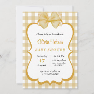 Invitation baby shower beige, blanc doré