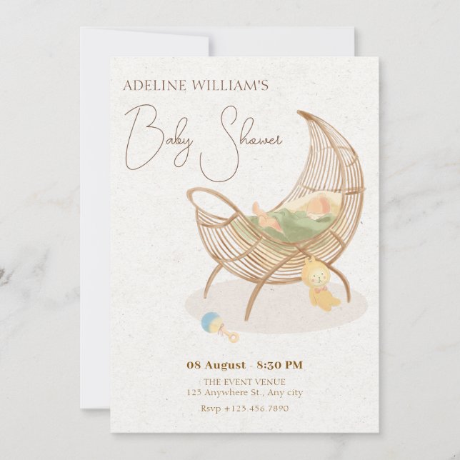 Invitation Baby shower beige doux (Devant)