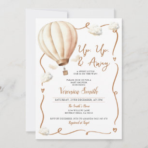 Invitation Baby shower beige Hot Air Balloon, Up and Away
