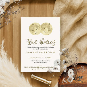 Invitation Baby shower beige Lune Twins