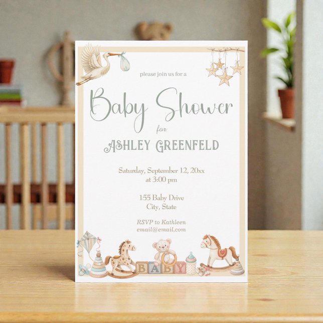 Invitation Baby Shower Beige Neutre Aquarelle (Créateur téléchargé)
