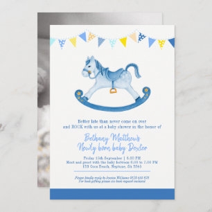 Invitation Baby shower Belé bleu rocking cheval rencontre béb