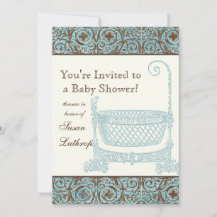 Invitation baby shower - Berceau Brown bleu
