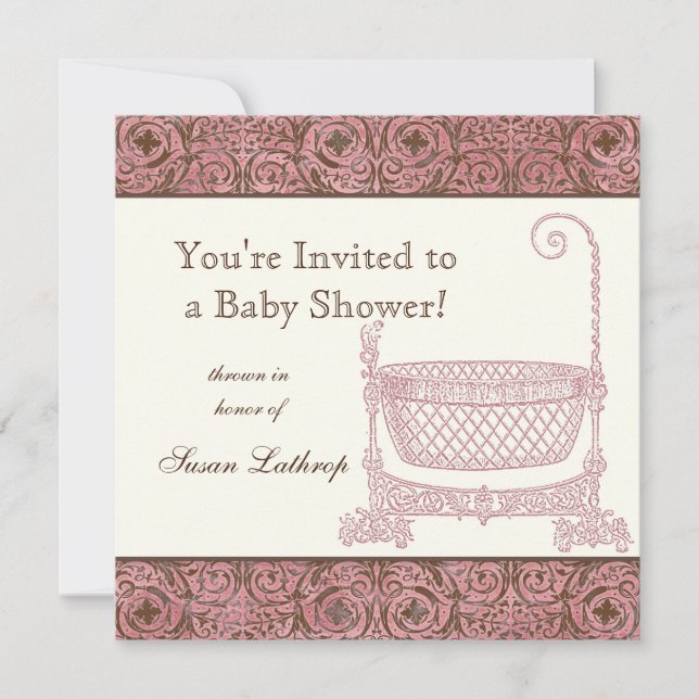 Invitation baby shower - Berceau Brown rose (Devant)