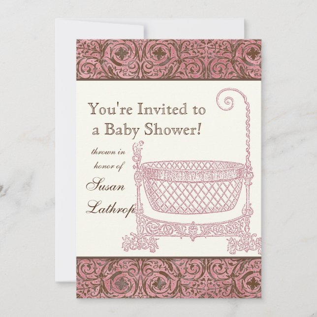 Invitation baby shower - Berceau Brown rose (Devant)