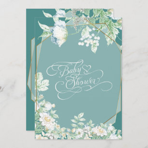Invitation Baby shower Berries Fleurs sauvages turquoises g