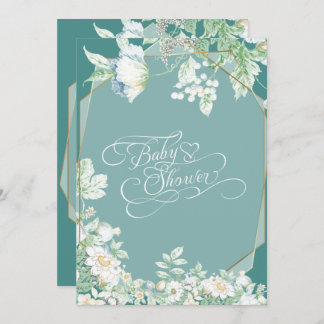 Invitation Baby shower | Berries Fleurs sauvages turquoises g