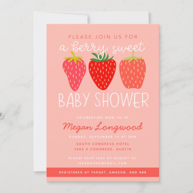 Invitation Baby shower Berry Sweet Strawberry (Devant)