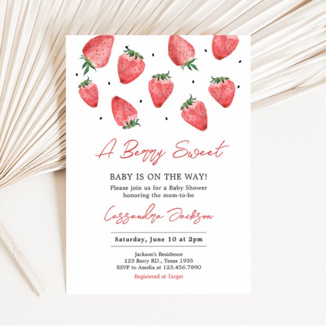 Invitation Baby shower Berry Sweet Strawberry (Red Strawberry Baby Shower Invitation)