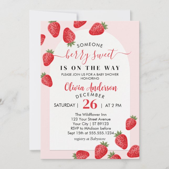 Invitation Baby shower Berry Sweet Strawberry (Devant)