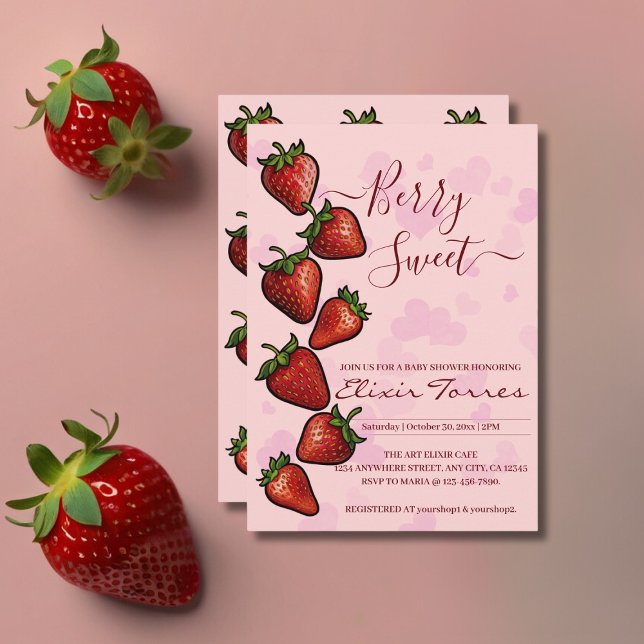 Invitation Baby shower Berry Sweet Strawberry Hearts (Créateur téléchargé)