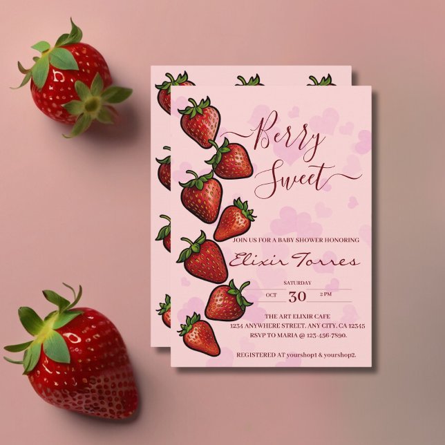 Invitation Baby shower Berry Sweet Strawberry Hearts (Créateur téléchargé)