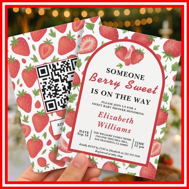 Invitation Baby shower Berry Sweet Strawberry | RSVP QR (Créateur téléchargé)
