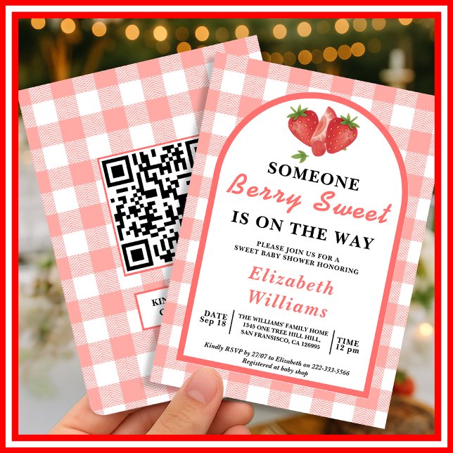 Invitation Baby shower Berry Sweet Strawberry | RSVP QR (Créateur téléchargé)