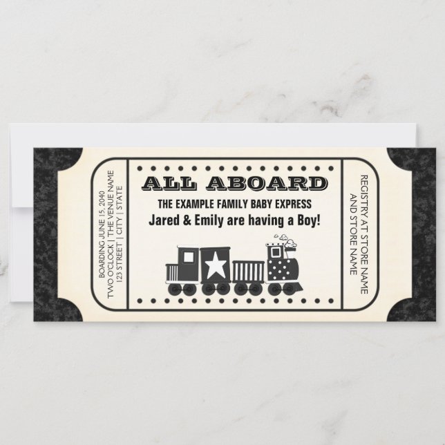 Invitation Baby Shower Billet de Train Vintage (Devant)