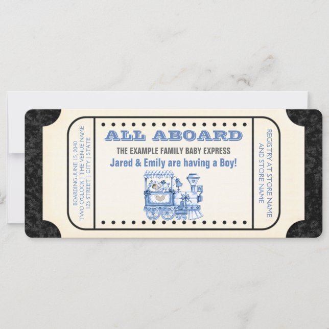 Invitation Baby Shower Billet de Train Vintage (Devant)