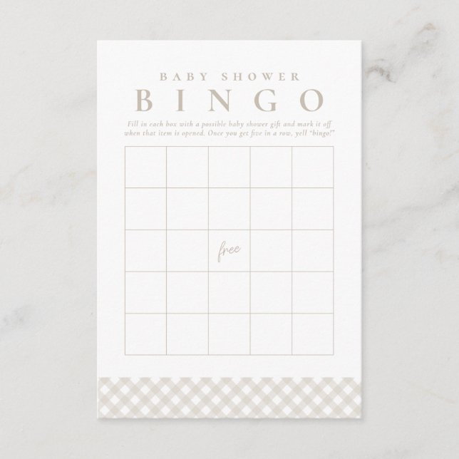 Invitation Baby shower bingo cute neutral gingham party card (Devant)