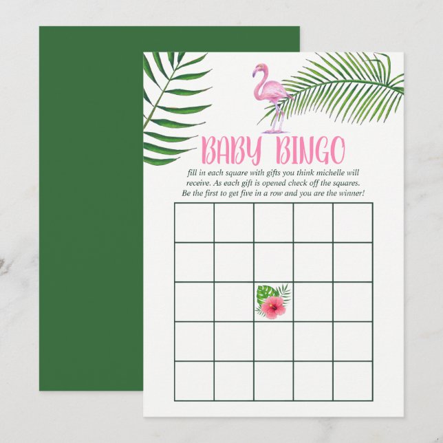Invitation Baby Shower Bingo Flamingo Tropical Aquarelle (Devant / Derrière)