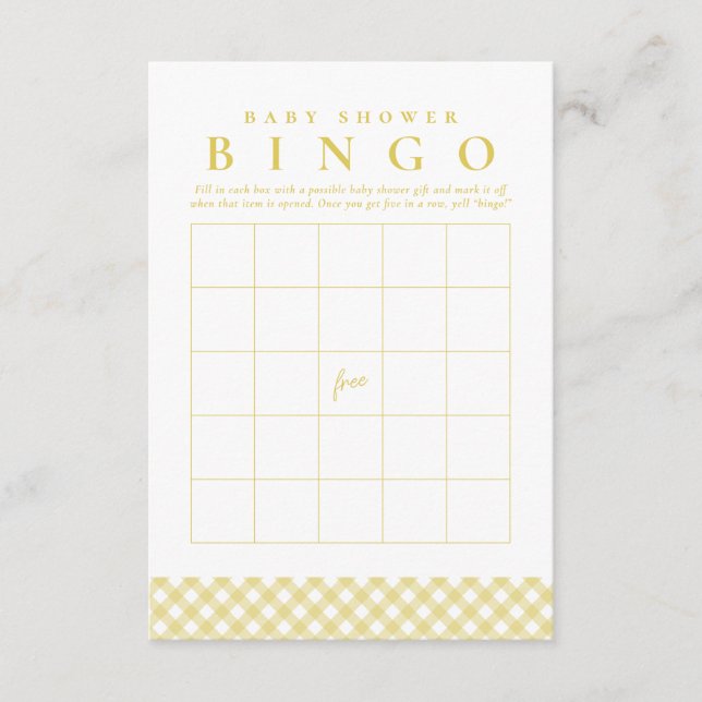 Invitation Baby shower bingo game cute yellow gingham card (Devant)