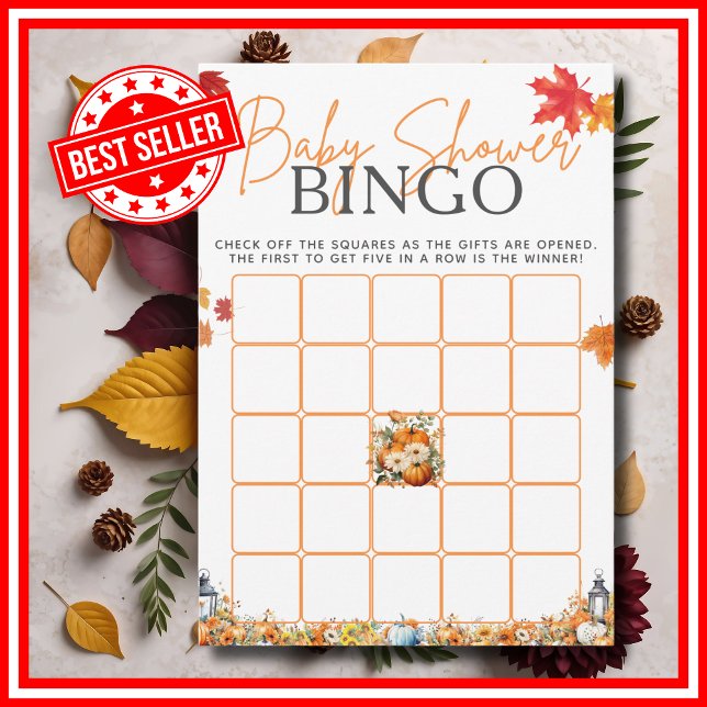 Invitation Baby shower BINGO Jeu Un Petit Floral Citrouille (Baby Shower BINGO Game A Little Pumpkin is on the Way Fall Autumn Floral Watercolor Invitation )