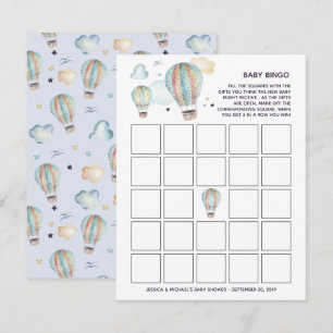 Invitation Baby Shower Bingo Montgolfière Aquarelle