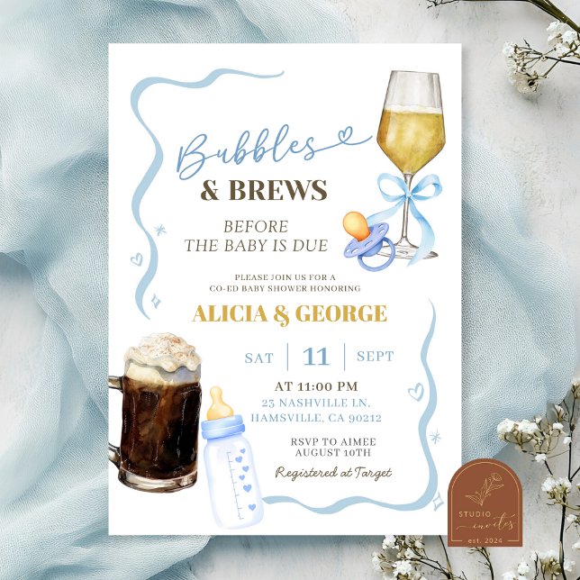 Invitation Baby shower biscornus à main bleue (Créateur téléchargé)