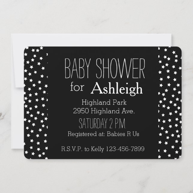 Invitation Baby shower Black and White Stars (Devant)