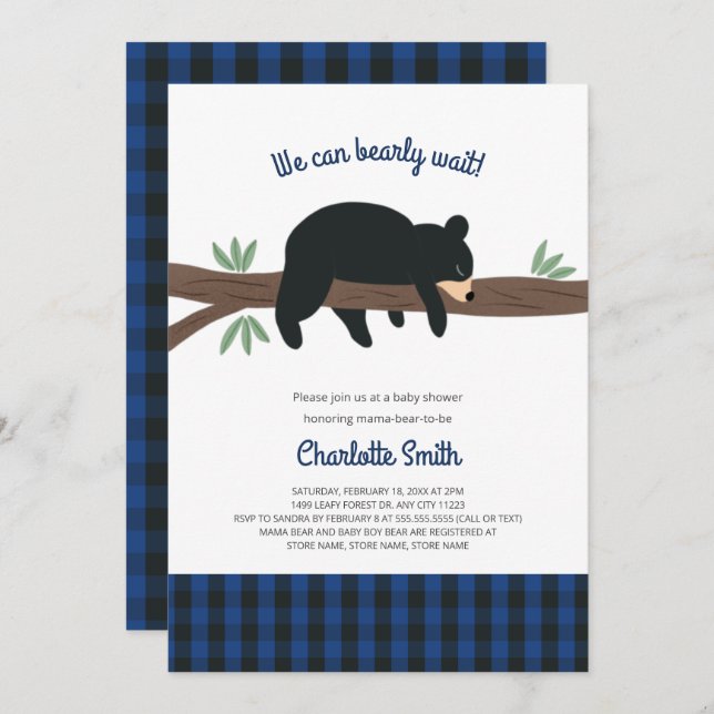 Invitation Baby shower Black Bear Cub (Devant / Derrière)