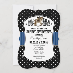 Invitation Baby shower Black Blue Cowboy