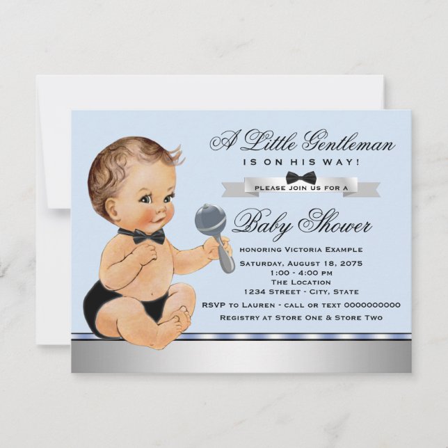 Invitation Baby shower Black Blue Little Man (Devant)
