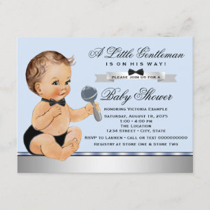 Invitation Baby shower Black Blue Little Man