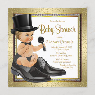 Invitation Baby shower Black Gold Little Man