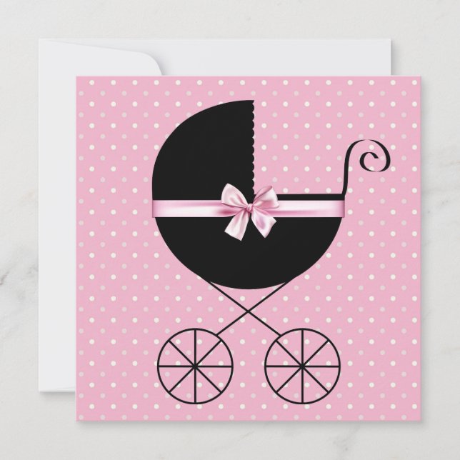 Invitation Baby Shower Black Pink à pois (Devant)