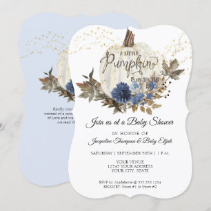 Invitation Baby shower blanc de Citrouille bleu floral de Nav