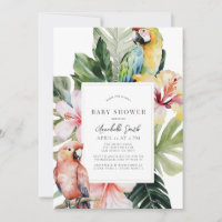 Baby shower blanc de perroquet végétal tropical