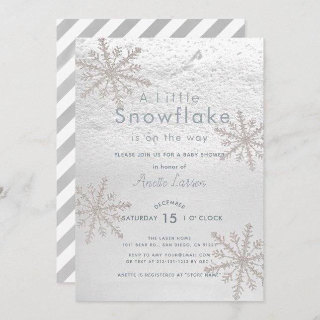 Invitation Baby shower blanc d'hiver Silver Snowflake (Devant / Derrière)