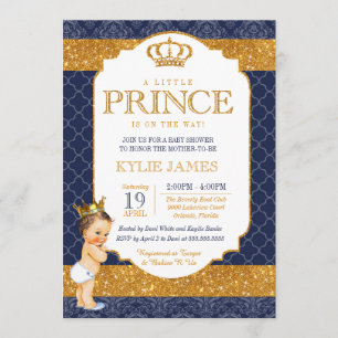 Invitation Baby shower blanc d'or de la Royal Prince Navy