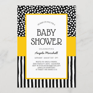 Invitation Baby shower blanc et jaune noir lunatique