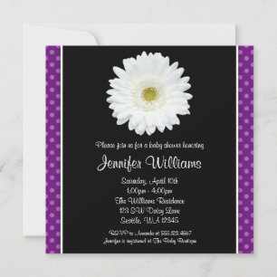 Invitation Baby shower blanc Gerbera Daisy Purple Polka Dot