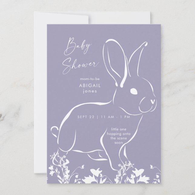 Invitation Baby shower blanc lapin Dusty Blue Boy (Devant)
