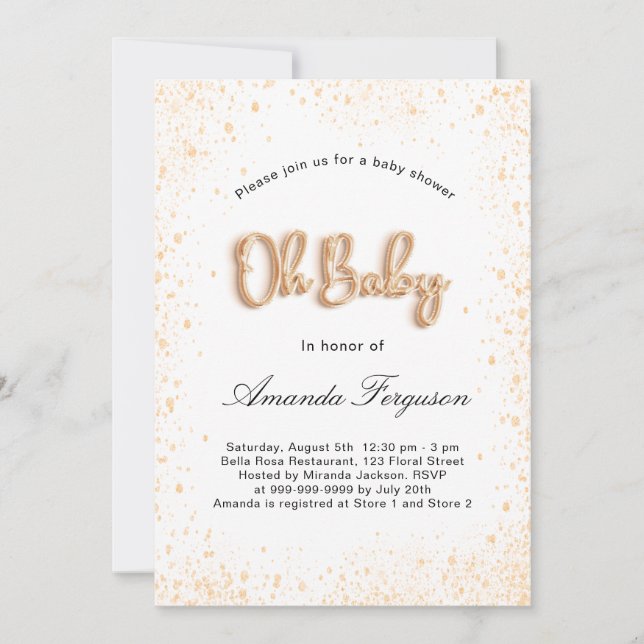 Invitation Baby shower blanc or parties scintillant garçon fi (Devant)