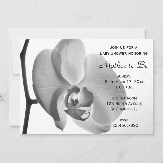 Invitation Baby shower blanc orchidée (Devant)